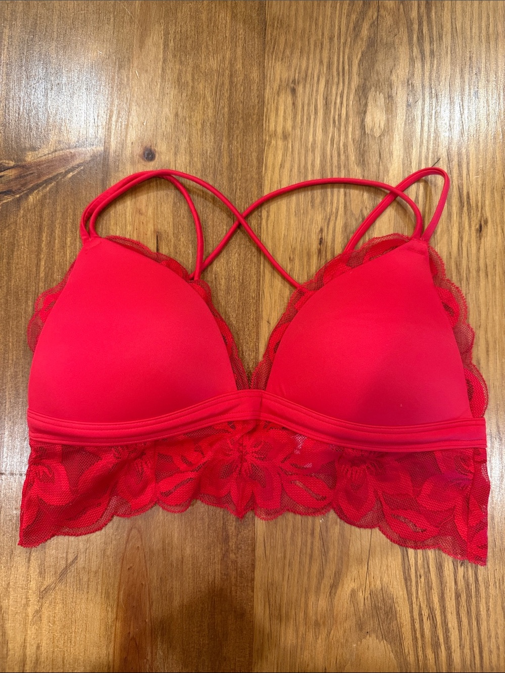 Red Lace Padded Bralette with Strappy Back